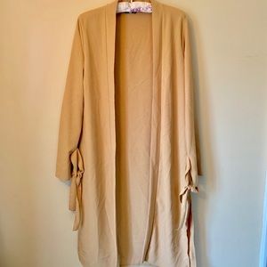 Long Light Brown Duster Coat w/ Tie Bow Sleeves